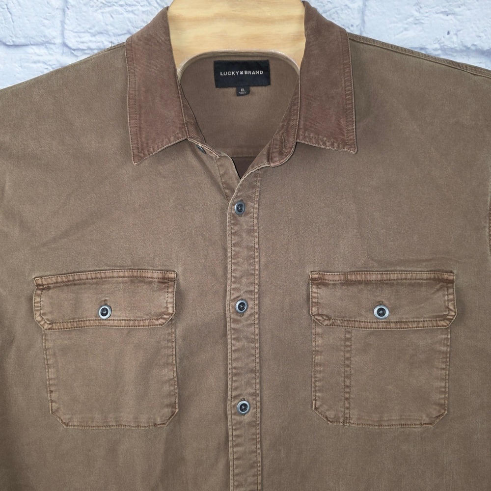 Lucky Brand Mens Brown Button Utility Shirt Corduroy Collar Long‎ Sleeve Size XL